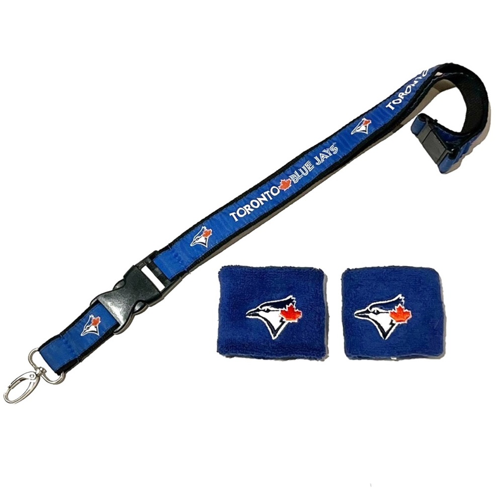 Toronto Blue Jays Baseball Lanyard and Sweat Bands Royal Blue MLB Bird Logo Leaf